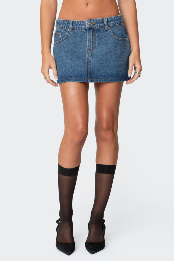 Edikted Chiara Denim Micro Skirt Blue