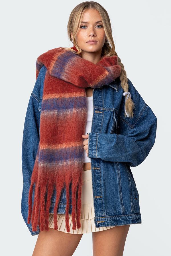 edikted Chunky Striped Scarf red