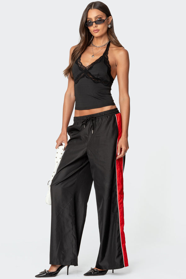 Edikted Cindi Lace Trim Halter Top Black