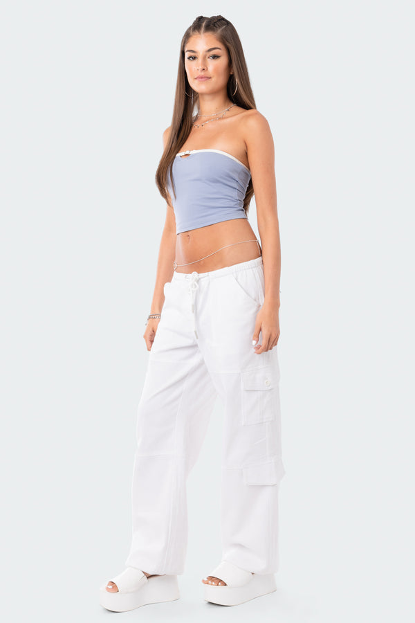 Edikted Colby Belted Tube Top Blue