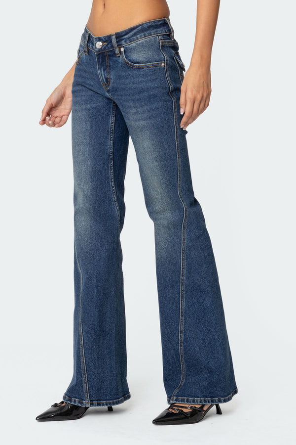 Edikted Colton Boot Cut Low Rise Jeans Blue