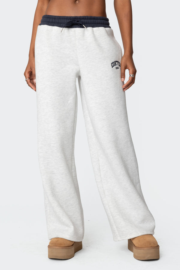 Edikted Edikted Contrast Embroidered Sweatpants Gray Melange