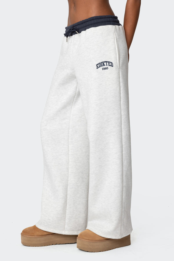 Edikted Edikted Contrast Embroidered Sweatpants Gray Melange