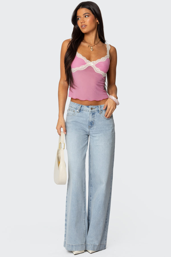 Edikted Contrast Lacey Mesh Tank Top Pink