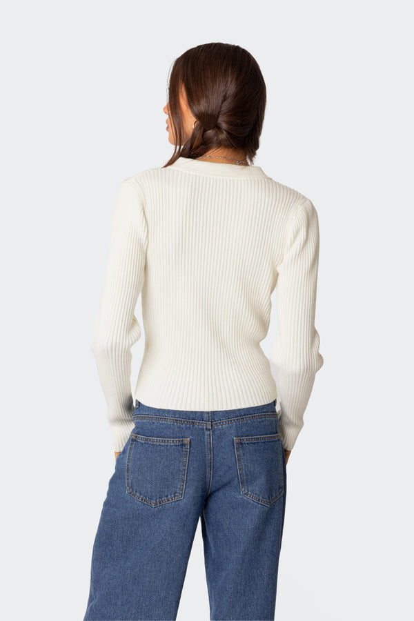 Edikted Cora Knitted Zip Up Cardigan Cream
