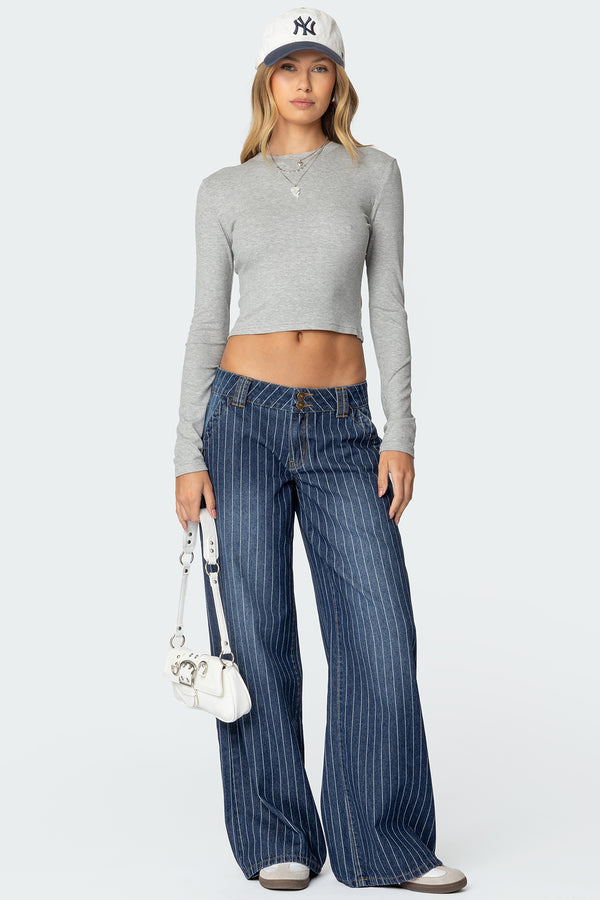 edikted Cory Striped Low Rise Jeans blue