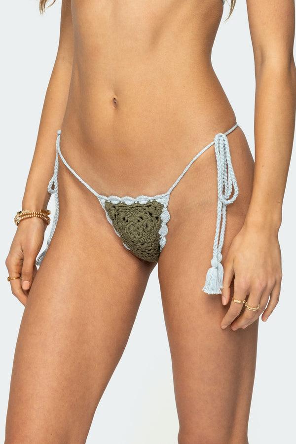Edikted Crochet String Bikini Bottom Green