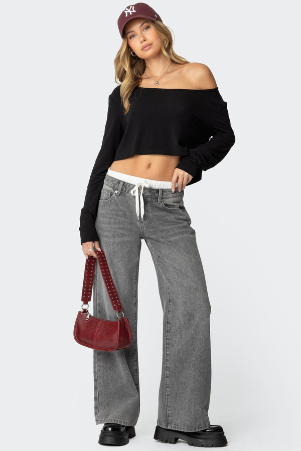 Edikted Cropped Off Shoulder Top Black