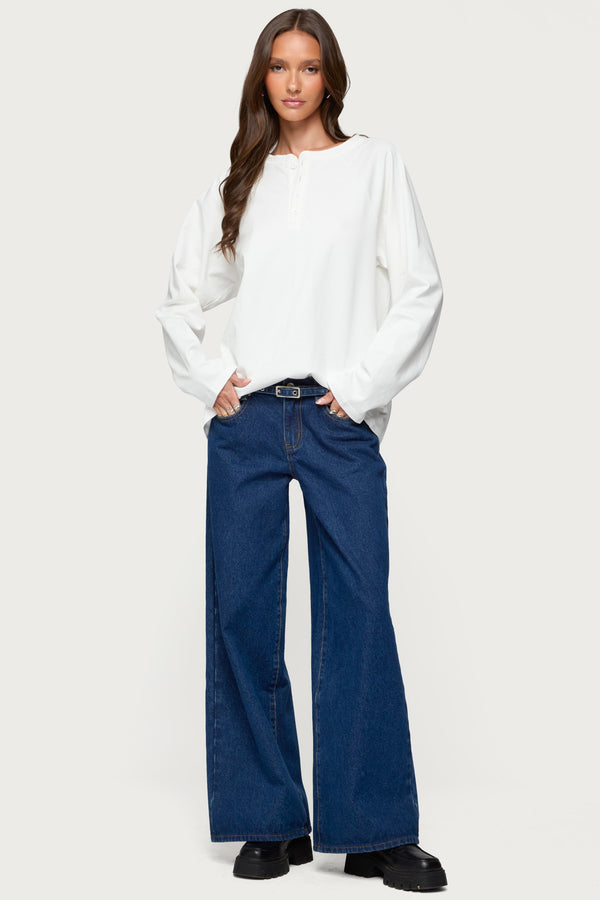 Edikted Cyrus Henley Oversized Top White