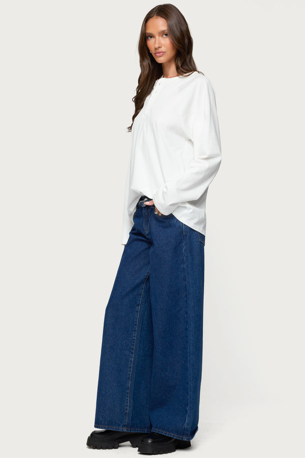 Edikted Cyrus Henley Oversized Top White