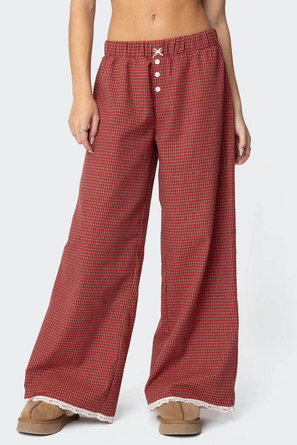 Edikted Dakota Plaid Pants Red