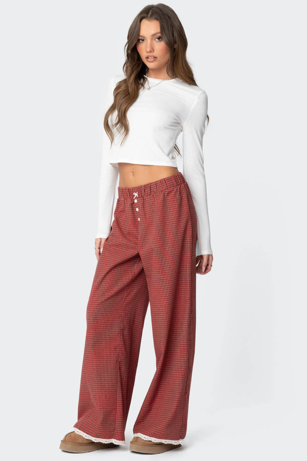 Edikted Dakota Plaid Pants Red