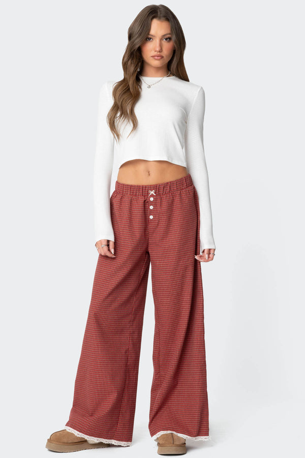 edikted Dakota Plaid Pants red