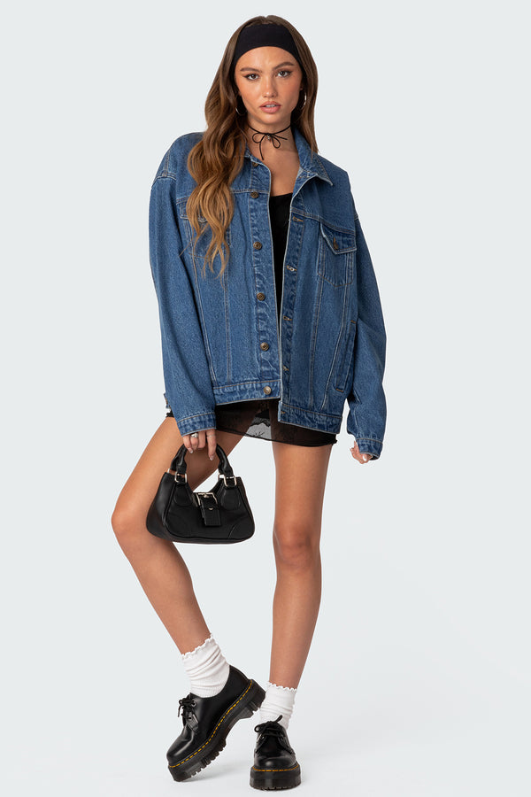 Edikted Dalia Oversized Denim Jacket Dark Blue