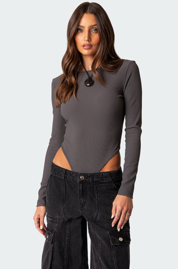 edikted Dance Academy Open Back Bodysuit dark gray