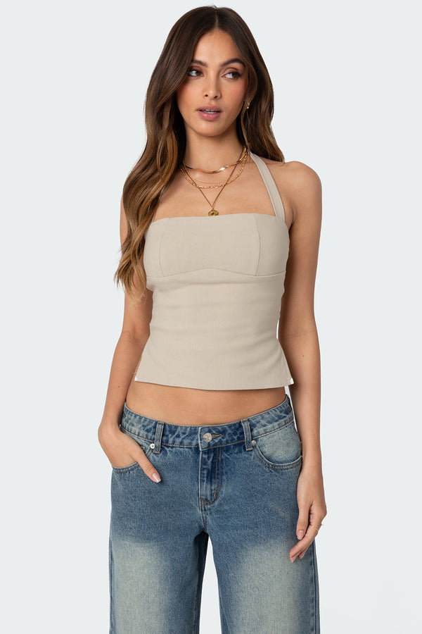 edikted Dara Halter Top beige