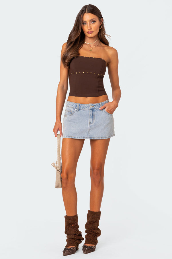 Edikted Darcy Studded Lace Up Corset Brown