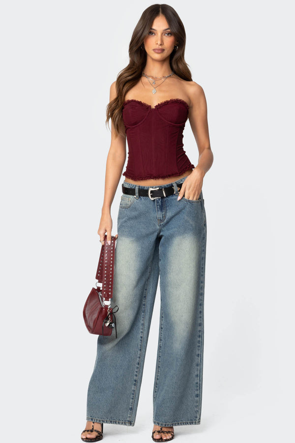 Edikted Deirdre Mesh Lace Up Corset Burgundy