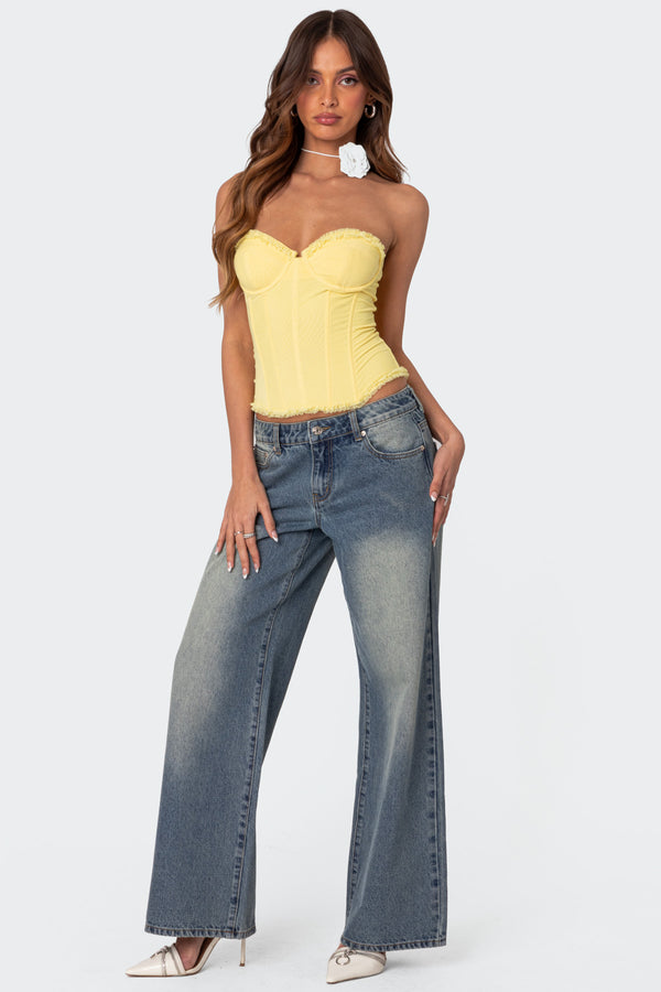 Edikted Deirdre Mesh Lace Up Corset Yellow
