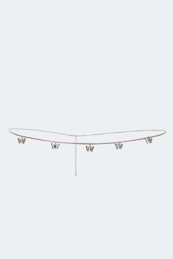 edikted Delicate Butterfly Belly Chain silver