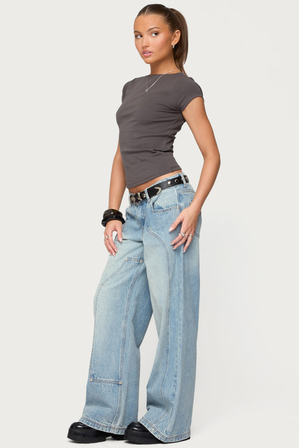 Edikted Dema Western Low Rise Jeans Light Blue