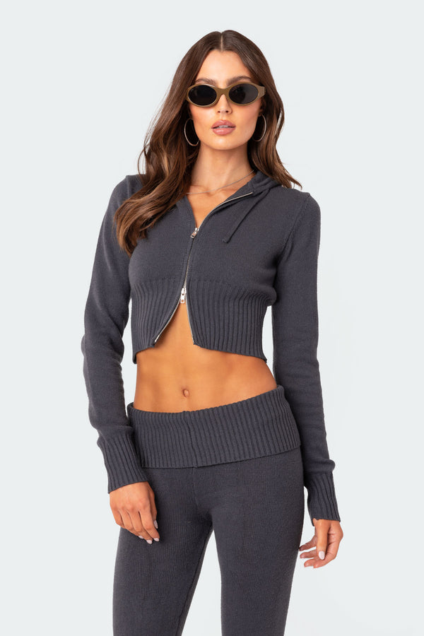 Edikted Desiree Knitted Hooded Cardigan Dark Blue