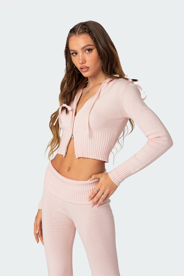 Edikted Desiree Knitted Hooded Cardigan Light Pink
