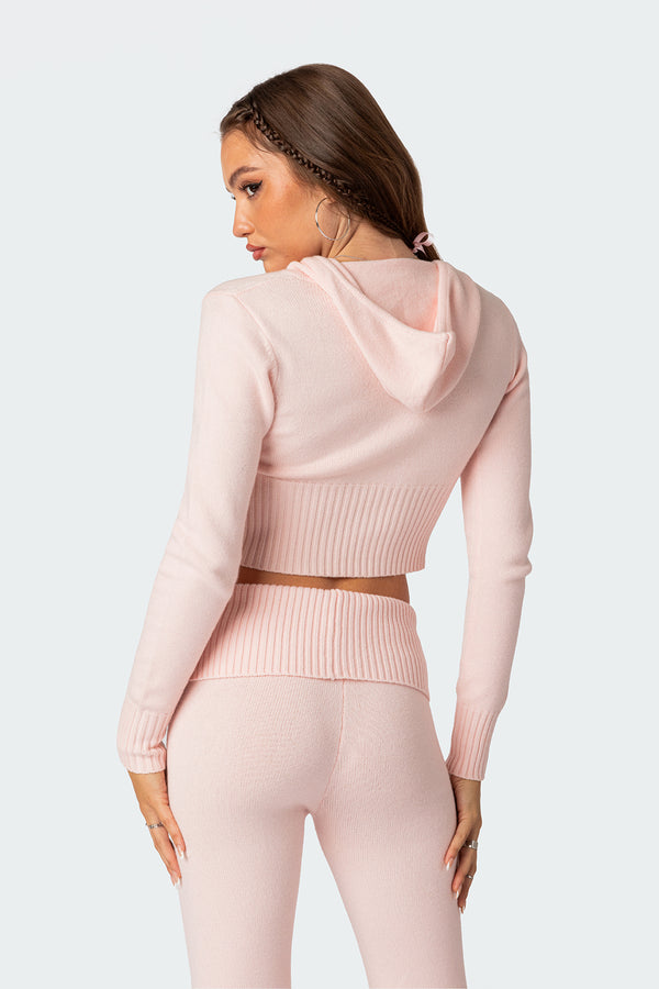 Edikted Desiree Knitted Hooded Cardigan Light Pink
