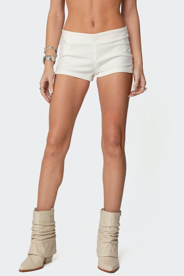 Edikted Dinah Denim Micro Shorts White