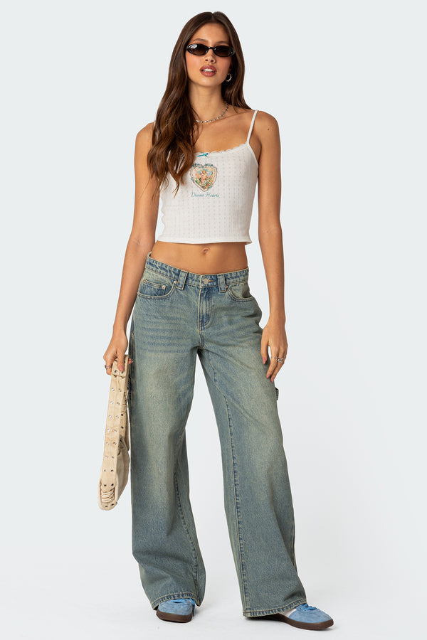 Edikted Divine Hearts Pointelle Tank Top White