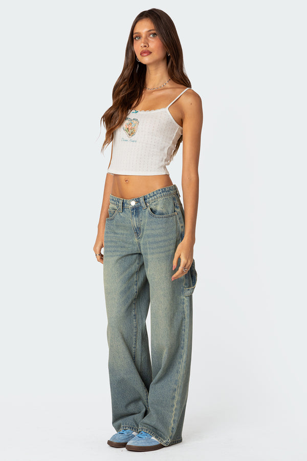 Edikted Divine Hearts Pointelle Tank Top White