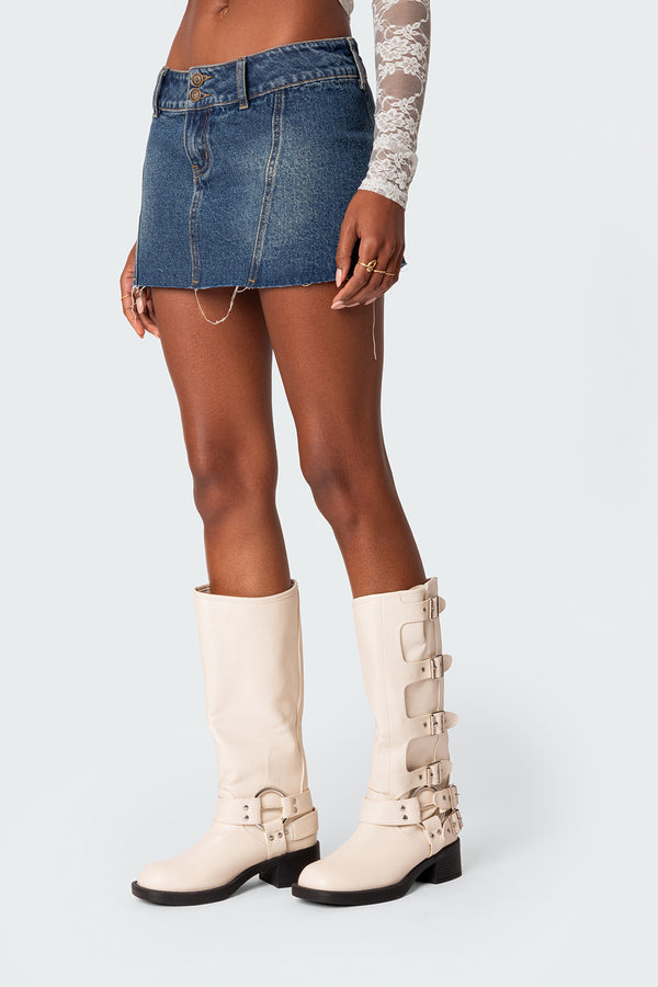 Edikted Donnie Washed Denim Mini Skirt Blue