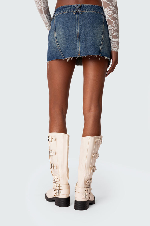 Edikted Donnie Washed Denim Mini Skirt Blue