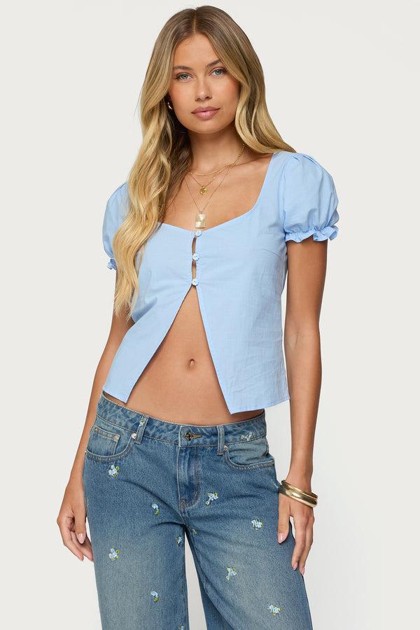 edikted Dorothea Split Front Top blue
