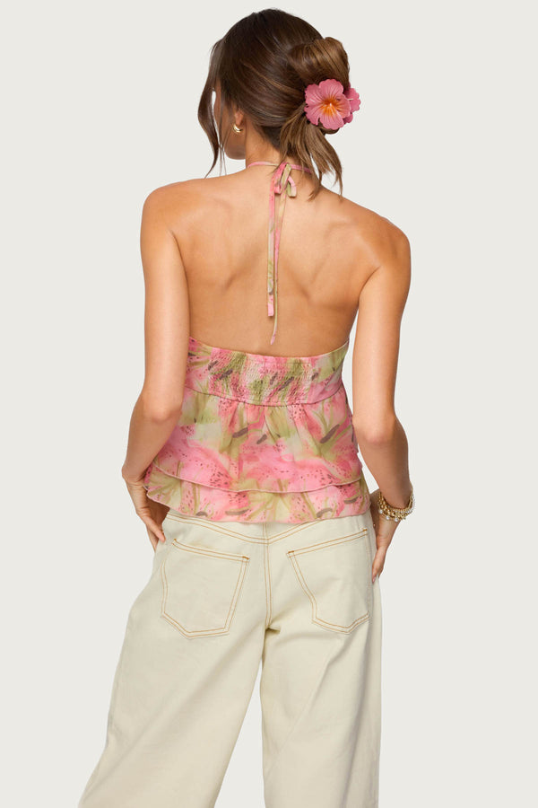 Edikted Dragon Lily Layered Chiffon Halter Top Mix