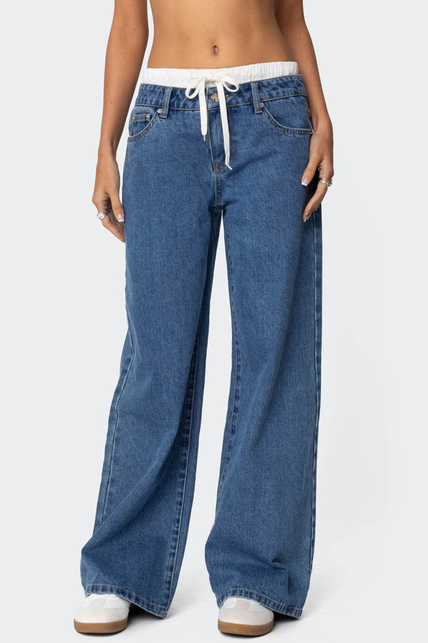 Edikted Drawstring Boxer Detail Jeans Blue