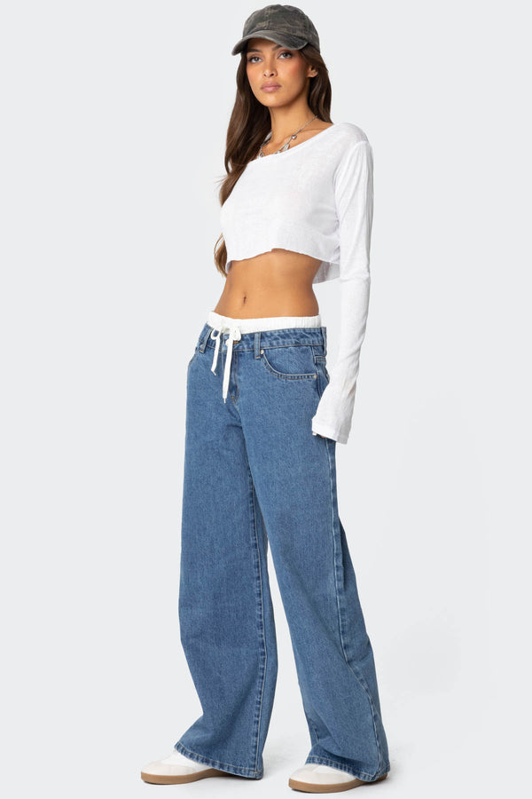 Edikted Drawstring Boxer Detail Jeans Blue