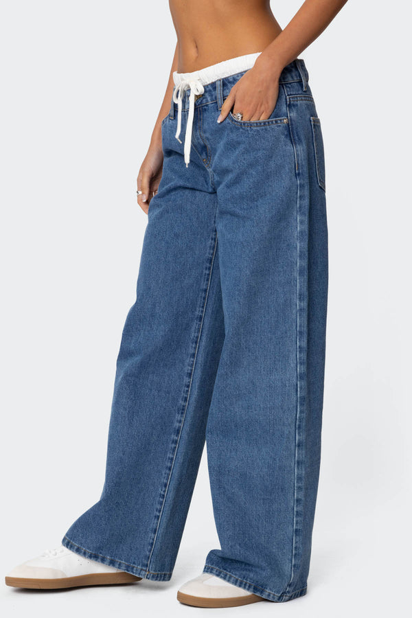 Edikted Drawstring Boxer Detail Jeans Blue