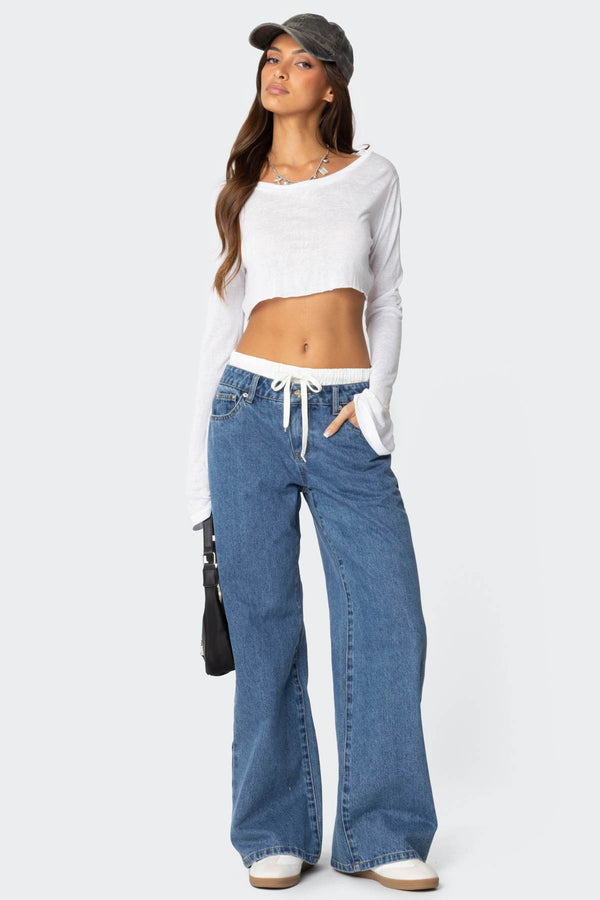edikted Drawstring Boxer Detail Jeans blue