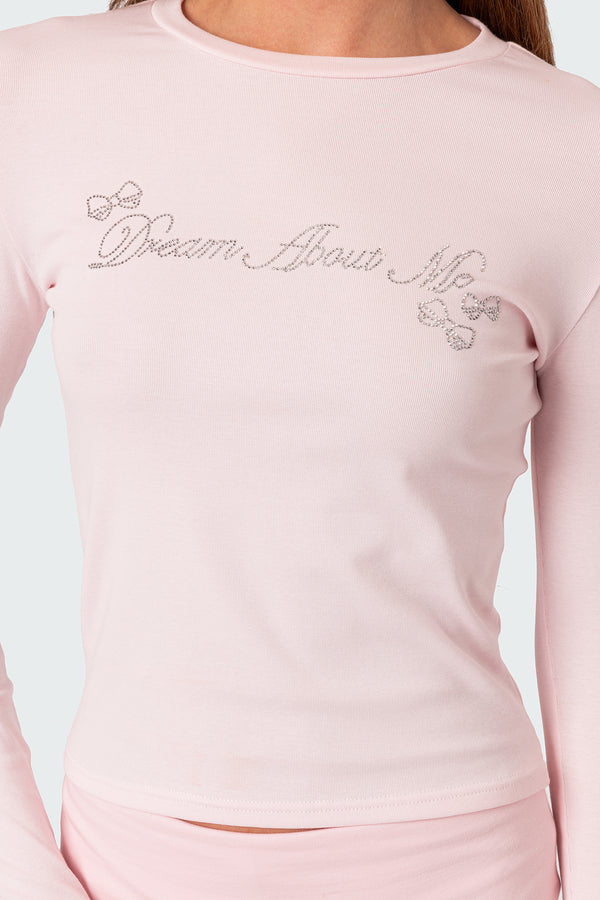 Edikted Dream About Me Rhinestone Top Light Pink