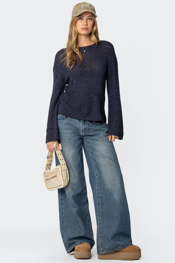 Edikted Drop Shoulder Light Knit Sweater Navy