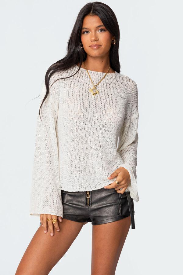 edikted Drop Shoulder Light Knit Sweater white