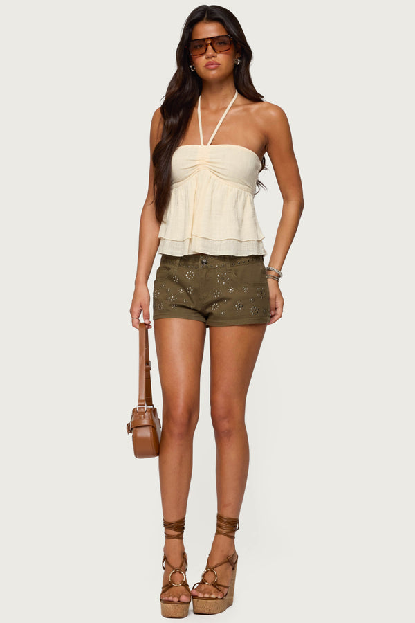 Edikted Eartha Studded Micro Shorts Olive