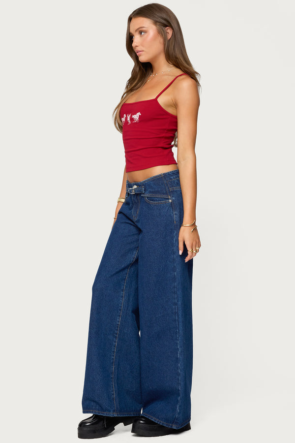 Edikted Edie Belt Detail Low Rise Jeans Blue