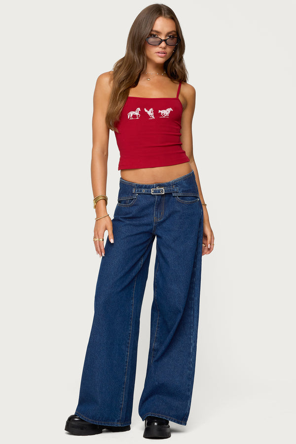 edikted Edie Belt Detail Low Rise Jeans blue