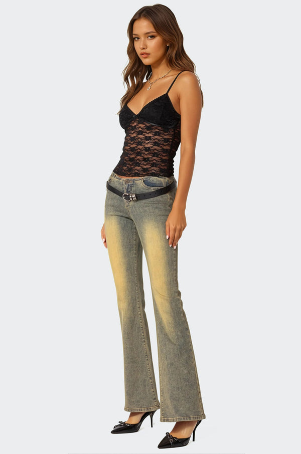 Edikted Eira Sheer Lace Tank Top Black