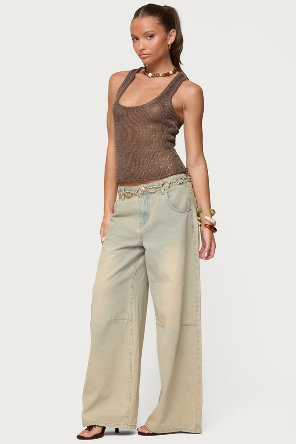 Edikted Eleora Sequin Knit Tank Top Brown
