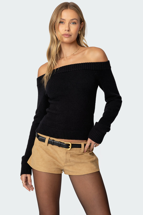 edikted Elona Off Shoulder Knit Top black