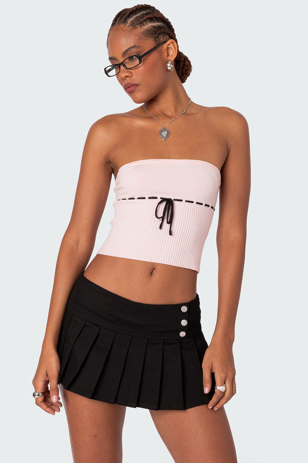 edikted Elsie Knitted Tie Tube Top pink