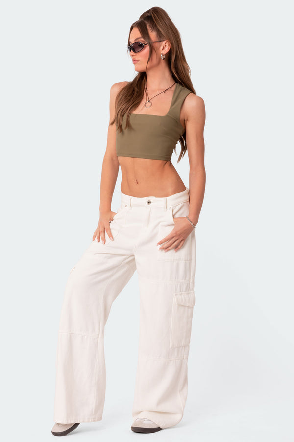 edikted Ember Denim Cargo Pants white